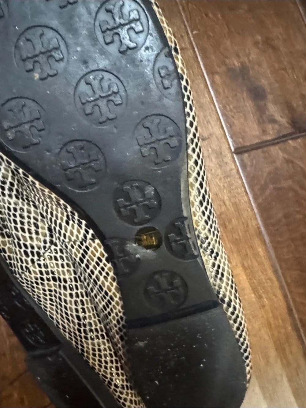 Tory Burch Snake-Print Logo Balleti Reva  Flats in Black & Cream